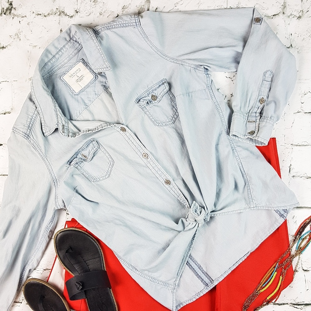 Chambray Shirt Button Down Women's Large